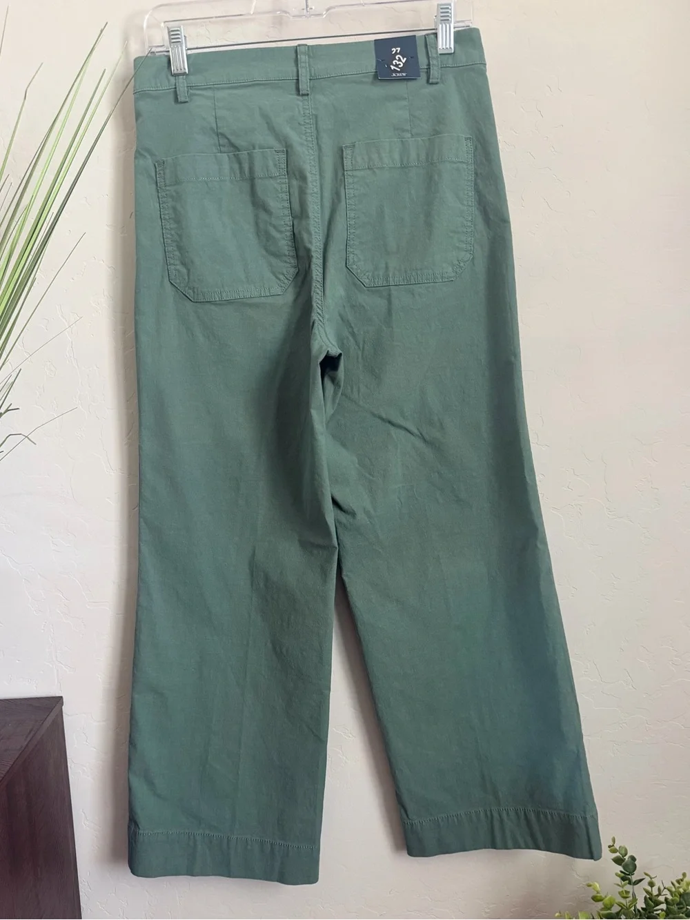 NWT J.Crew Ella Pant Wide Leg Olive Green Linen Blend Size 27